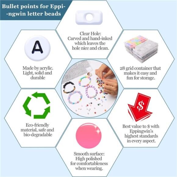 1400 pcs Letter Beads, 4x7 mm Acrylic Beads, Beads for Jewelry - Picture 6 of 7